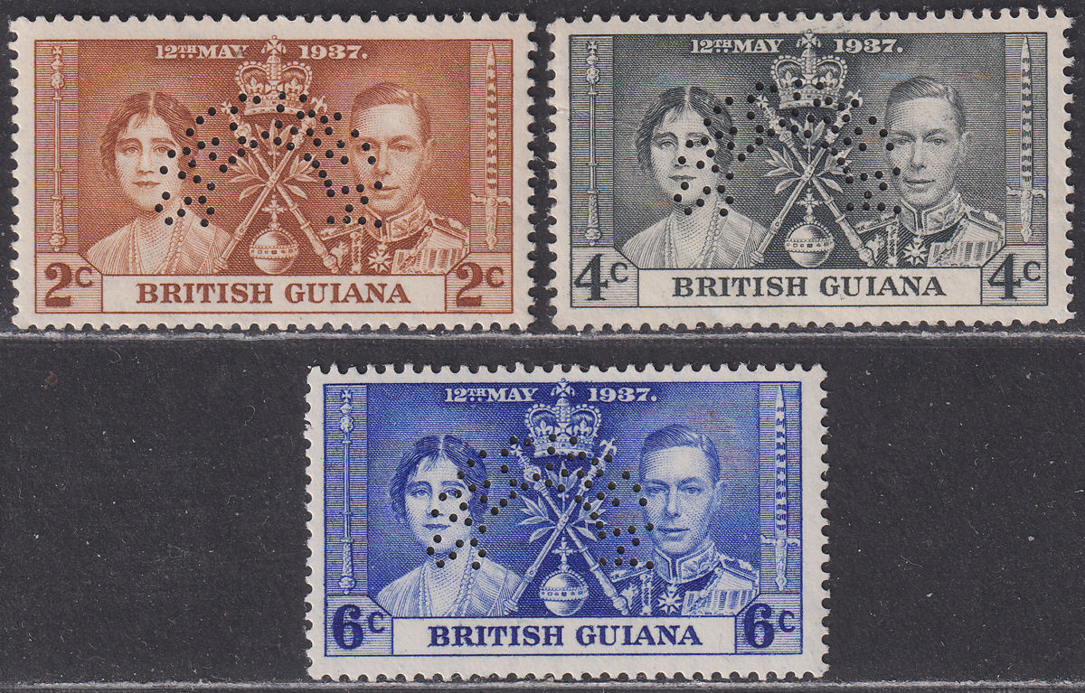 British Guiana 1937 KGVI SPECIMEN Coronation Set Mint SG305s-307s cat £120