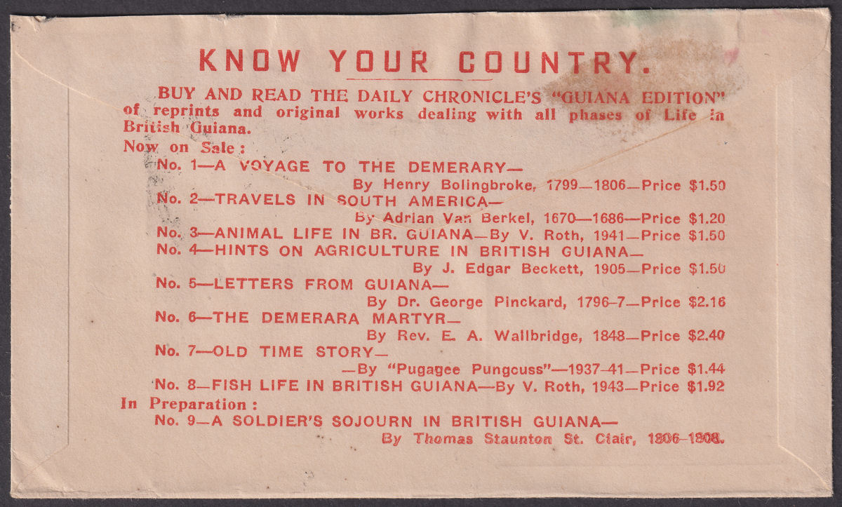 British Guiana 1945 KGVI 4c Used on "Daily Chronicle" Cover to Canada