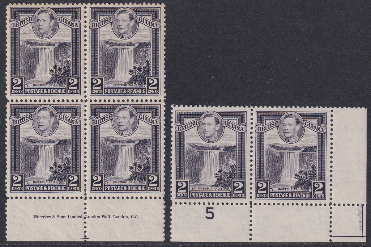 British Guiana 1938 KGVI Kaieteur Falls 2c Imprint Block / Plate No 5 Pair Mint