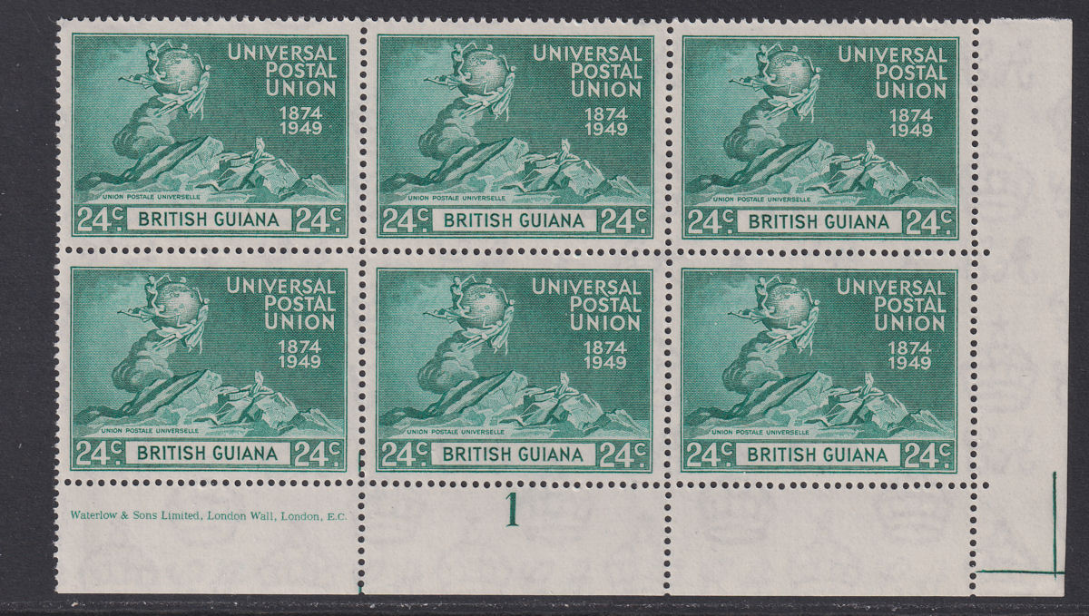 British Guiana 1949 KGVI 75th Anniv UPU Plate No Imprint Blk Set Mint SG324-327