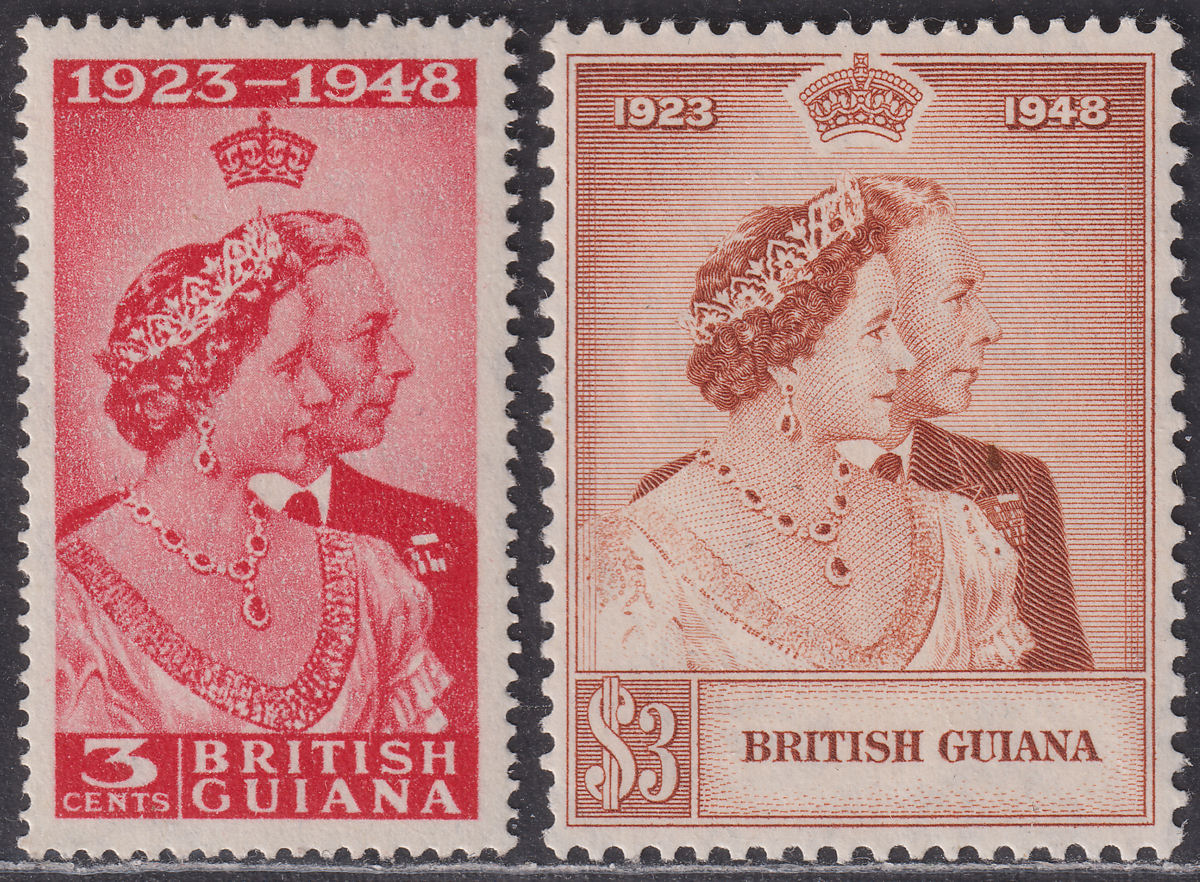 British Guiana 1948 KGVI Royal Silver Wedding 3c, $3 Mint SG322-323 cat £25 RSW