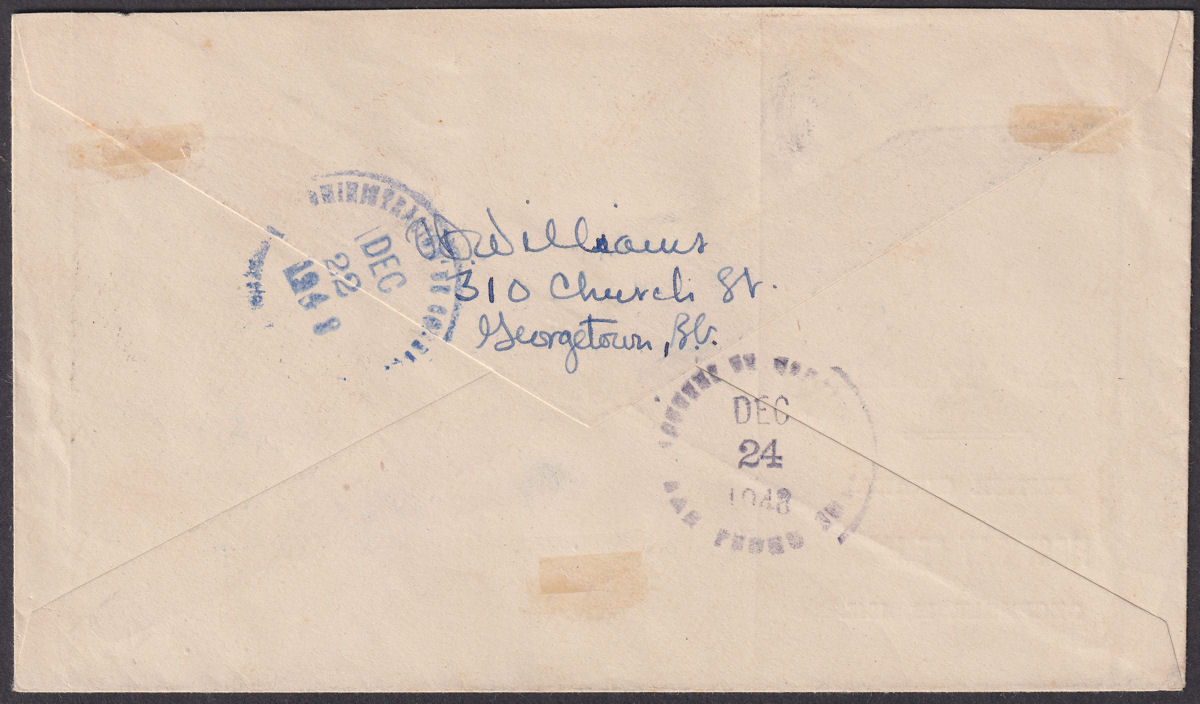 British Guiana 1948 KGVI Royal Silver Wedding Airmail First Day Cover Used TONES