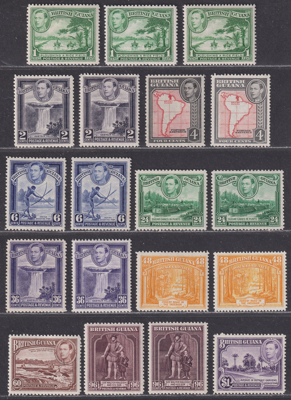 British Guiana 1938 King George VI Set to $1 Mostly Mint SG308-317