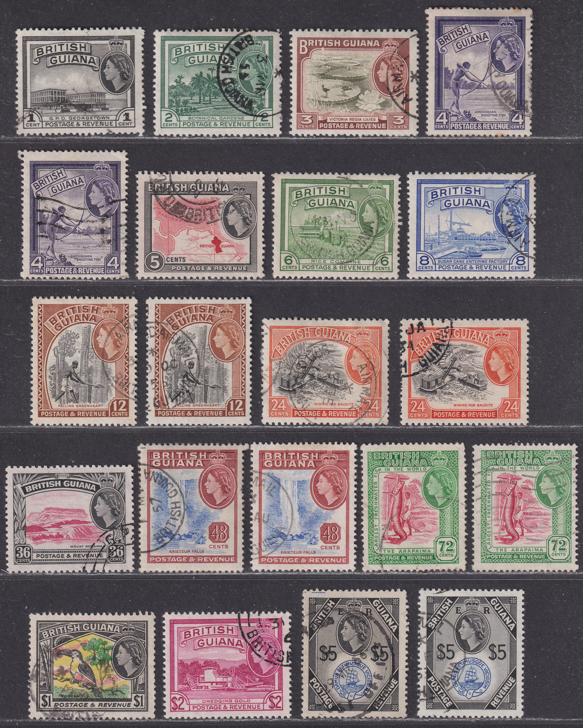 British Guiana 1954 Queen Elizabeth II Set Used SG331-345 cat £55++