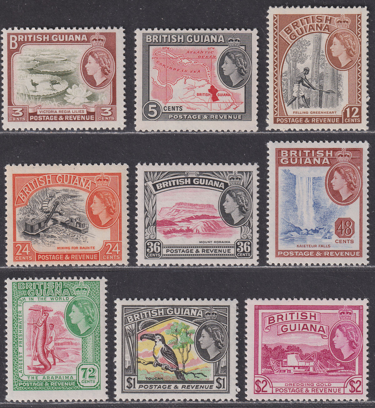British Guiana 1963-65 Queen Elizabeth II wmk Block CA Set Mint SG354-365 cat£75