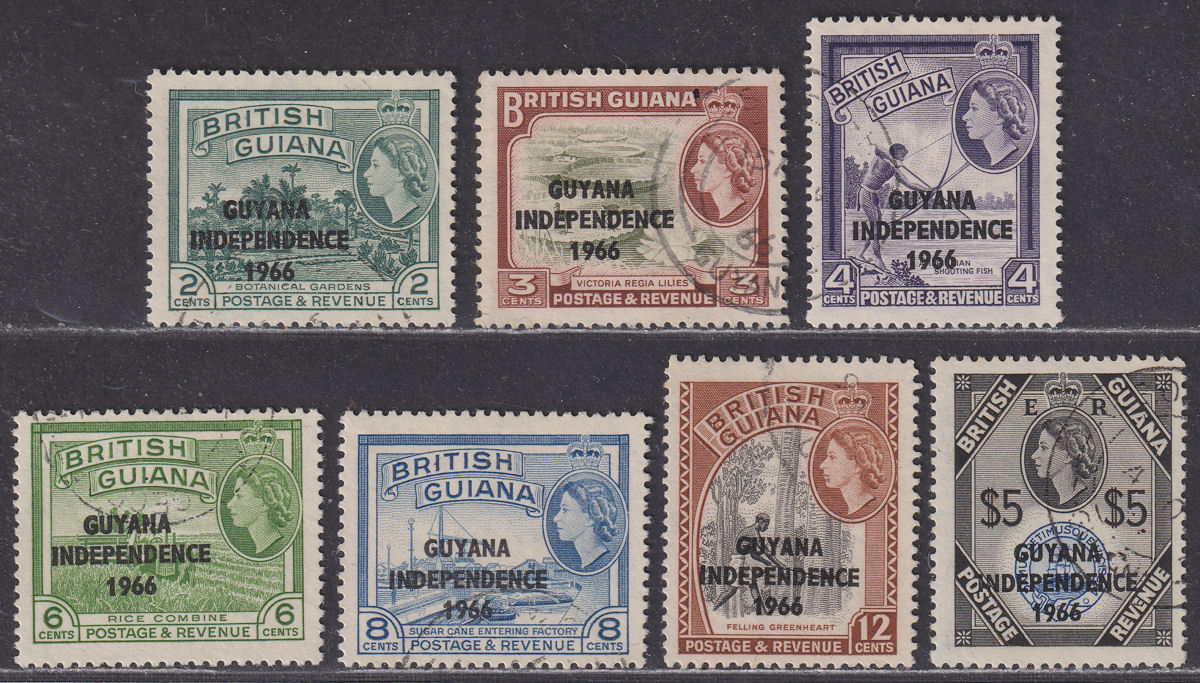 Guyana 1966 Independence Overprint wmk Script CA Set Used SG378-384 cat £65