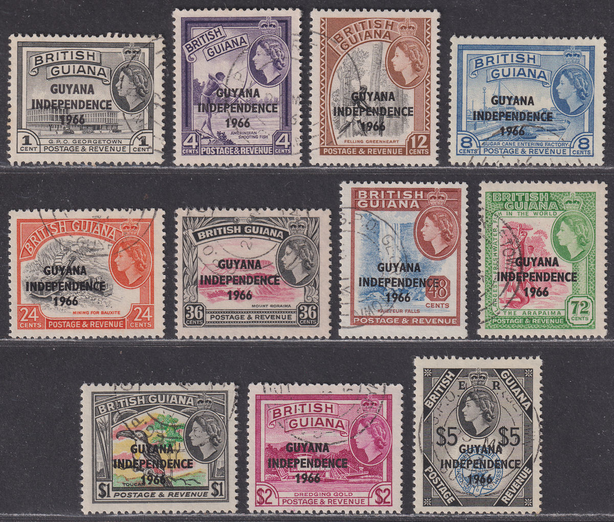 Guyana 1966 Independence Overprint wmk Block CA Side Set Used SG399-407b cat £32
