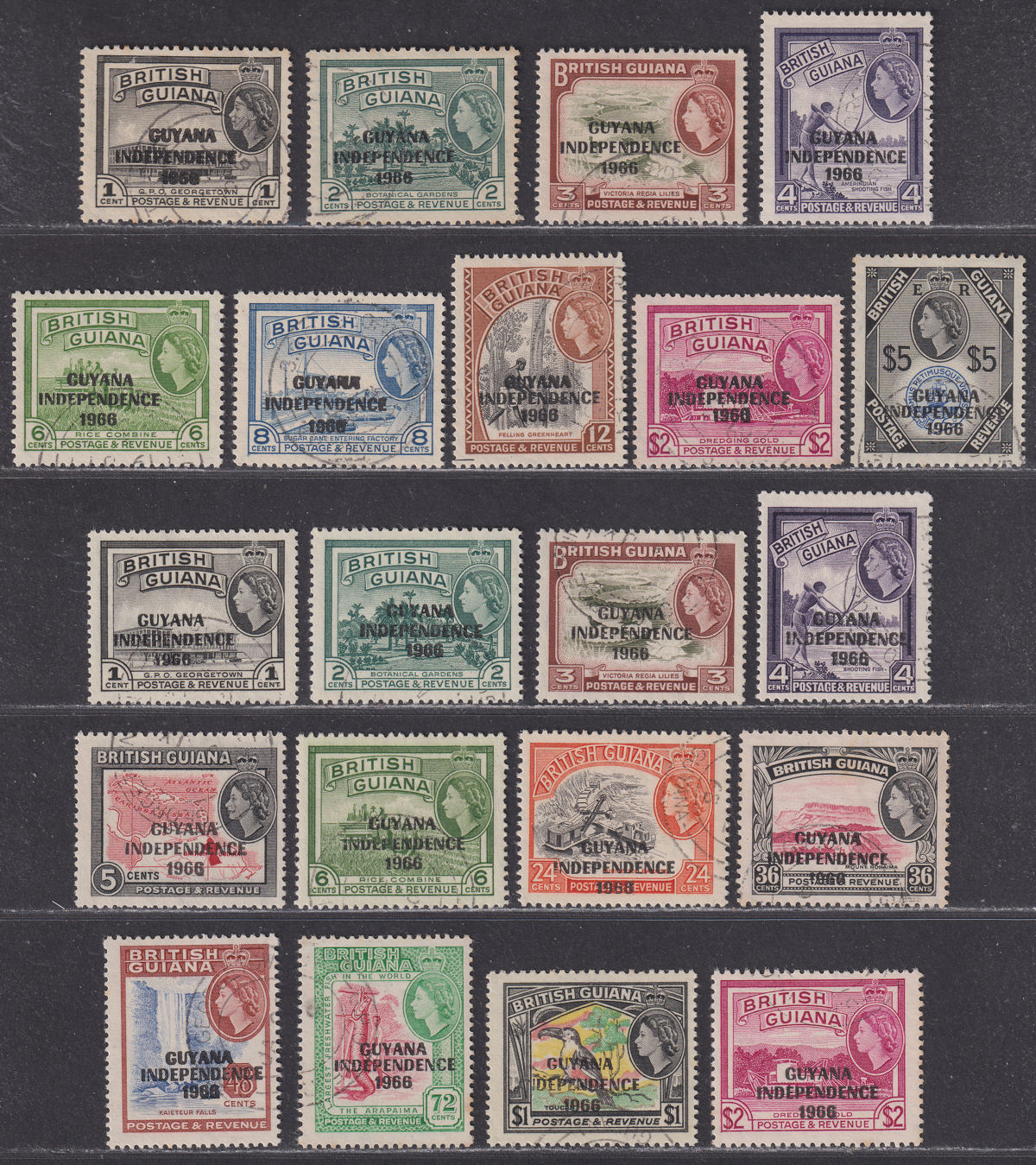 Guyana 1967 Independence Local Overprint Sets Used SG420-440 cat £40