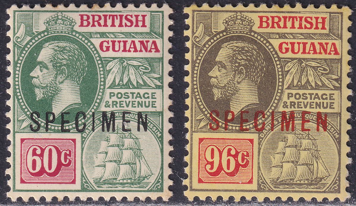 British Guiana 1913 KGV SPECIMEN Overprint 60c, 96c Mint SG267s, SG269as