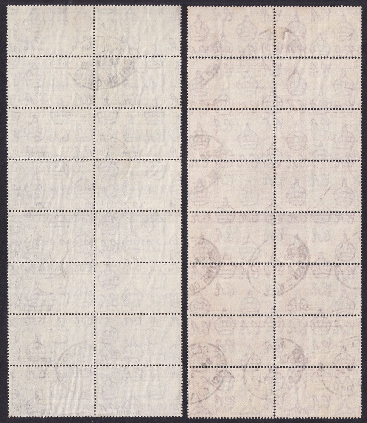 British Guiana 1946 KGVI Victory 3c, 6c Blocks of 16 Used SG320-321