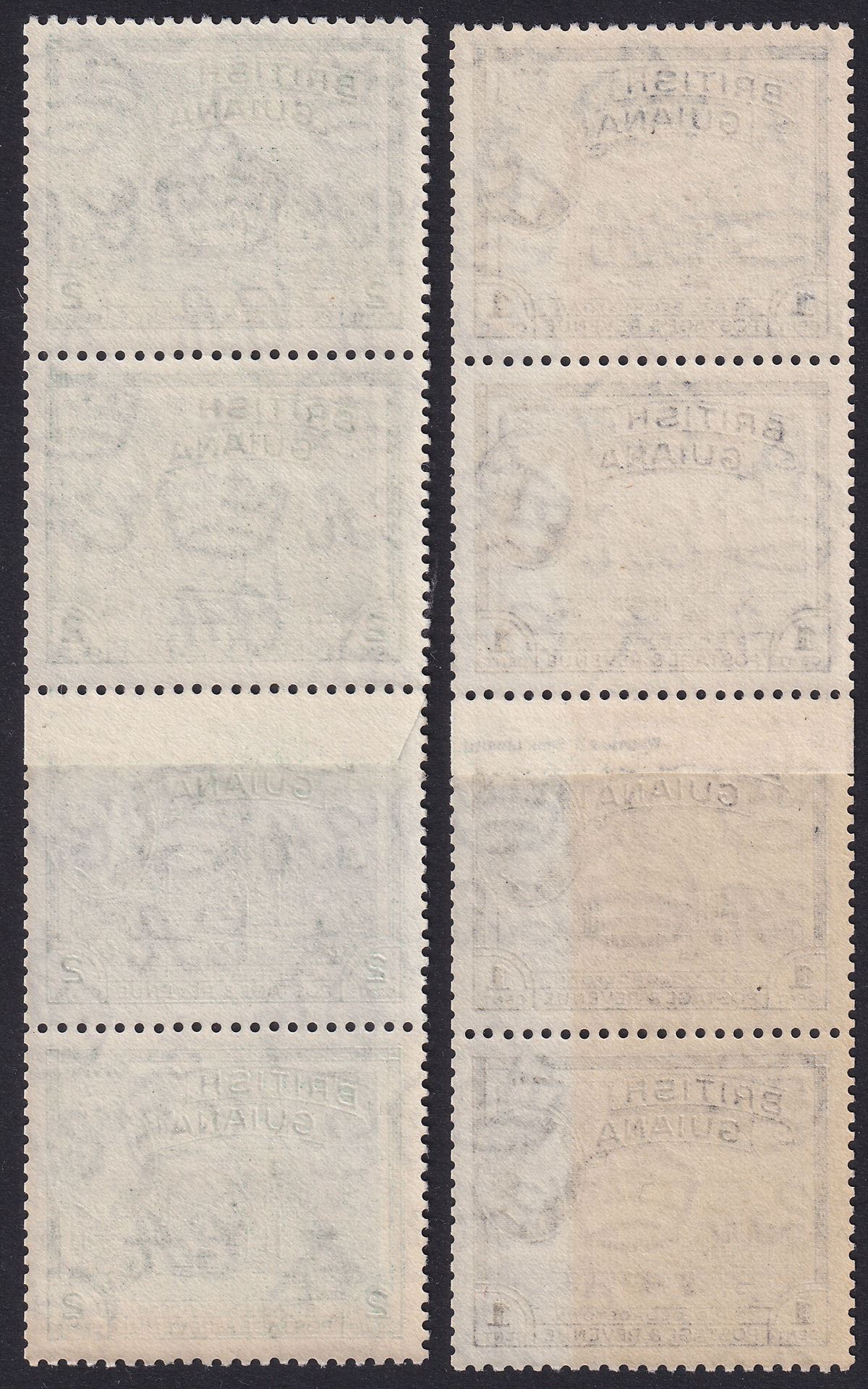 British Guiana 1954 QEII 1c Black, 2c Myrt-Grn Coil Strips w Join Mint SG331-332