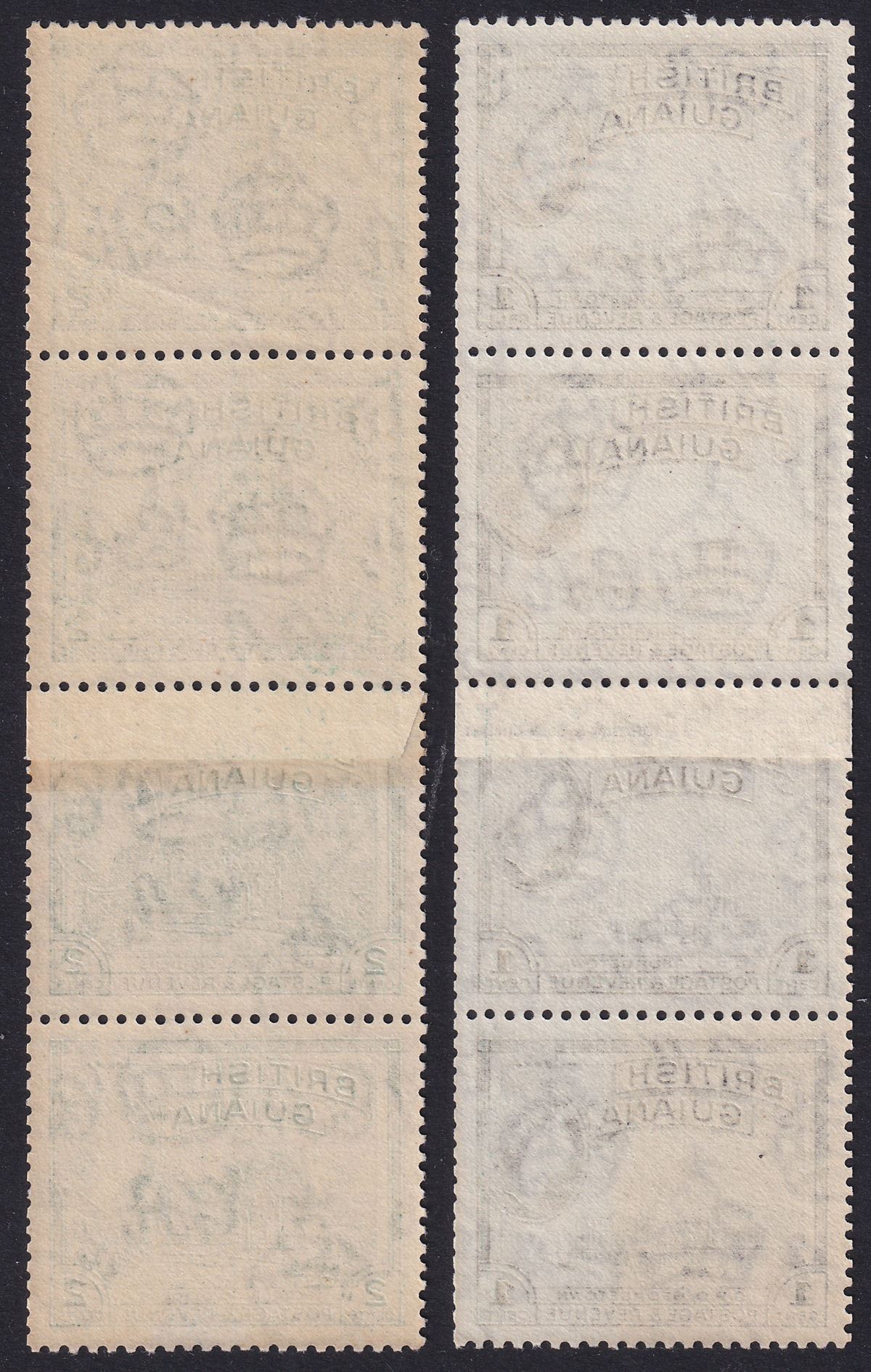 British Guiana 1954 QEII 1c Black, 2c Myrt-Grn Coil Strips w Join Mint SG331-332