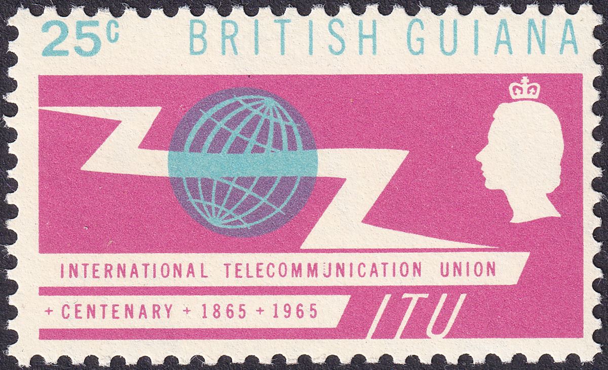 British Guiana 1965 QEII ITU Centenary 25c Broken U Variety Mint