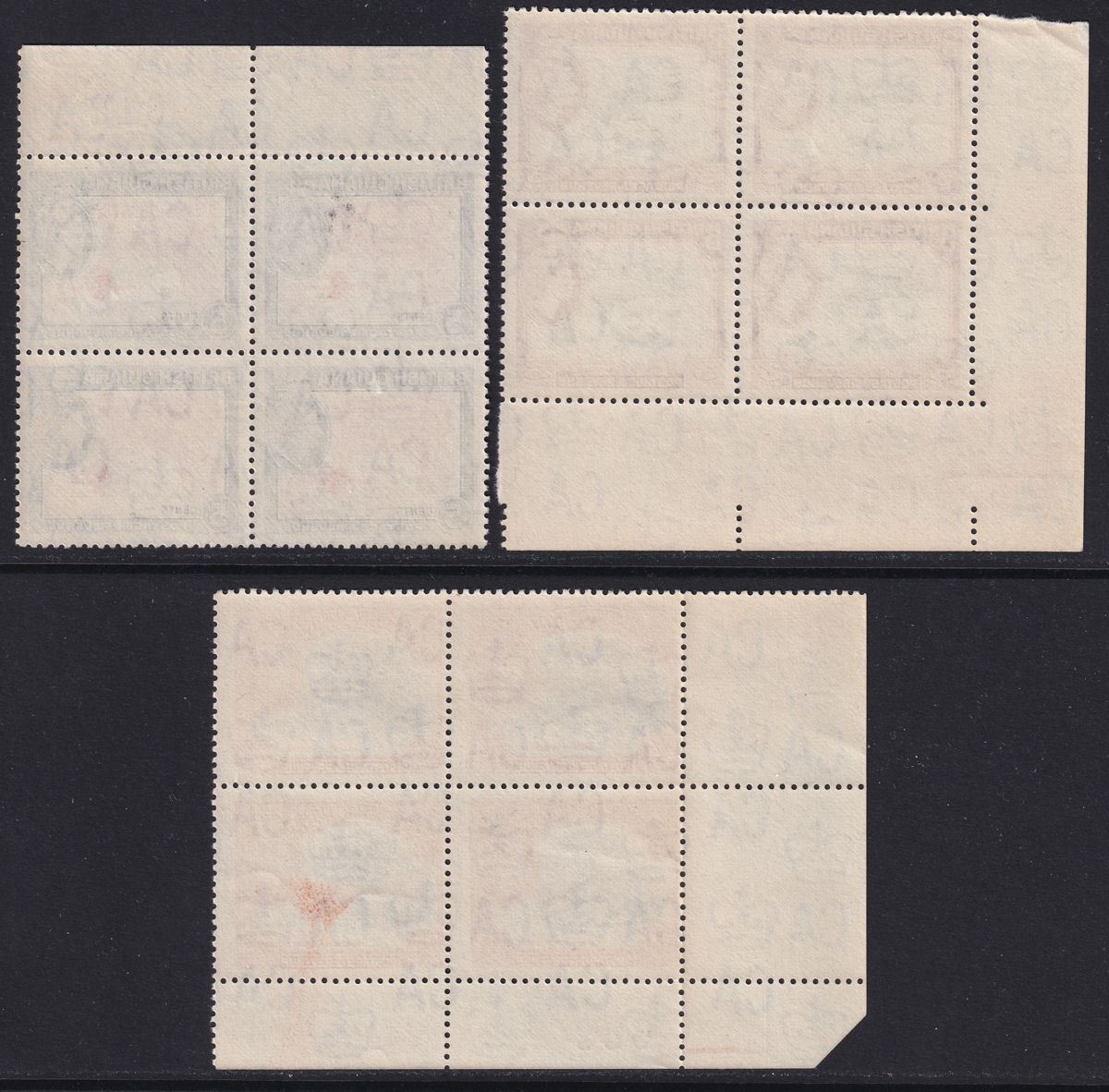 British Guiana 1963-65 QEII wmk Block CA 3c, 5c, 24c Blocks of 4 Mint