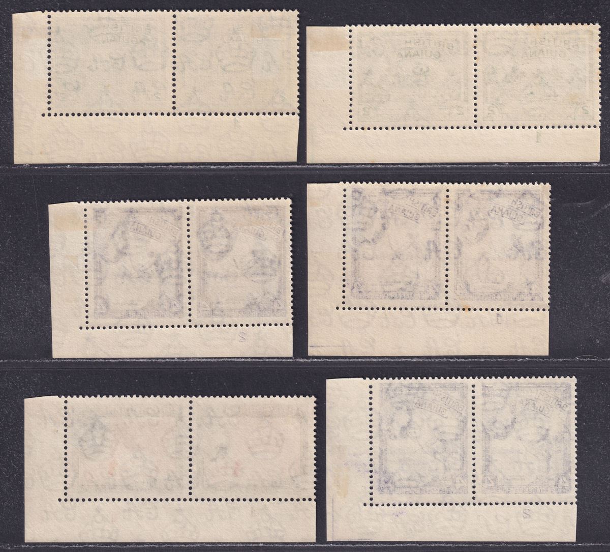 British Guiana 1954 Queen Elizabeth II 2c, 4c, 5c Plate No Pairs Mint