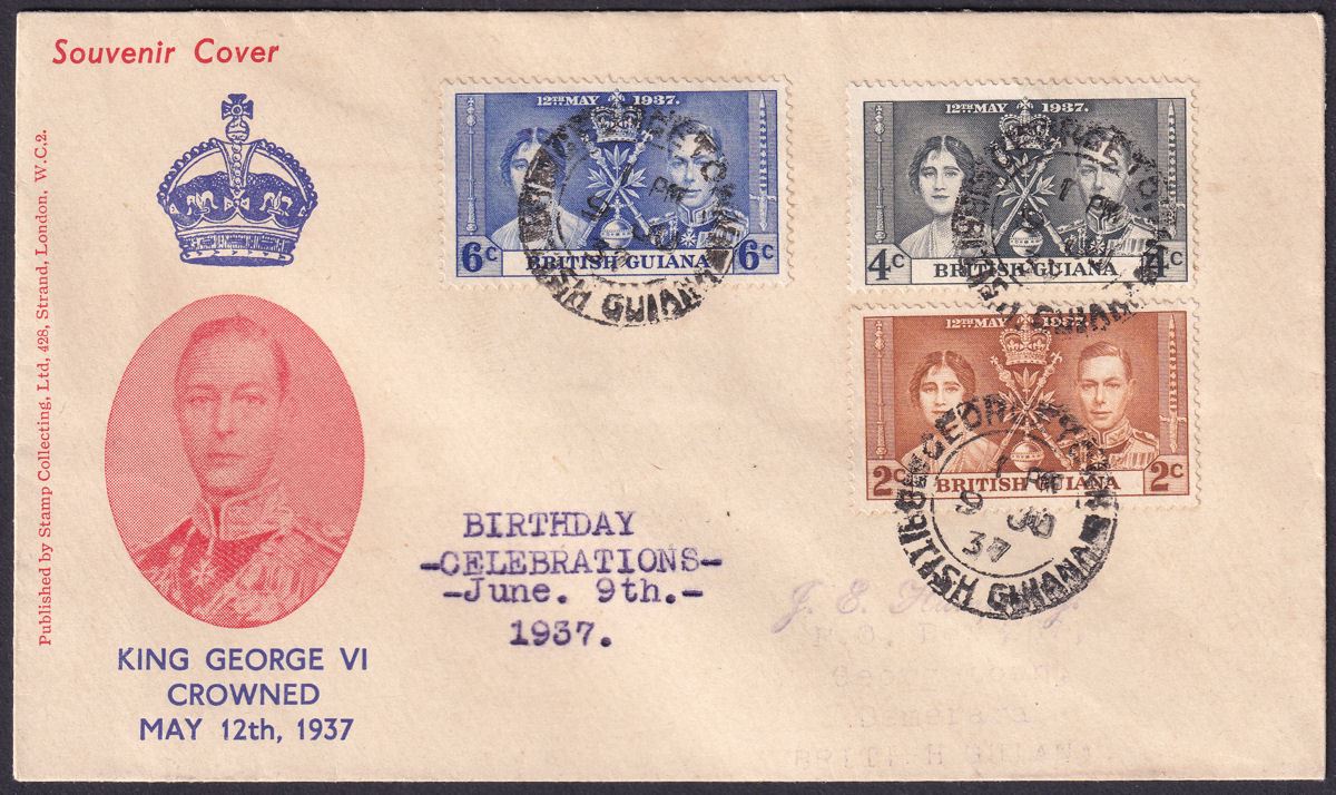 British Guiana 1937 KGVI Coronation Commemorative Illustrated Cover Used