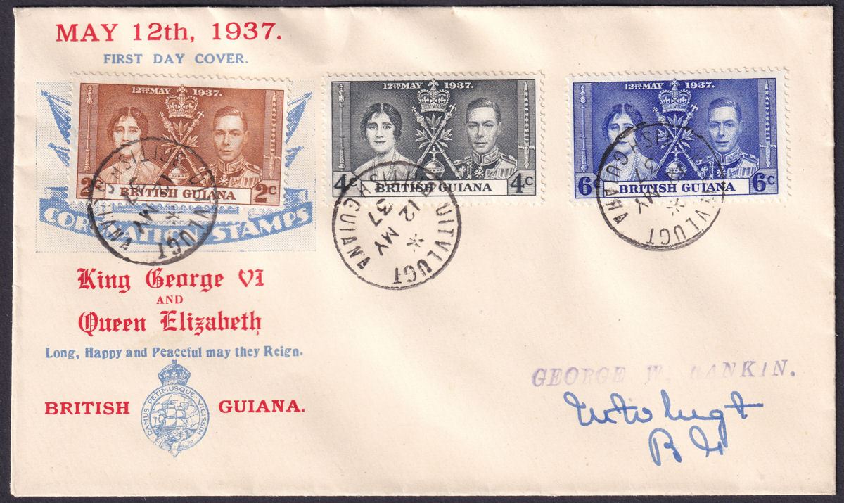 British Guiana 1937 KGVI Coronation Commemorative First Day Cover w UITVLUGT Pmk
