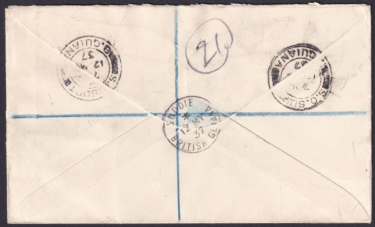 British Guiana 1937 KGVI Coronation Stanbury Reg First Day Cover SUDDIE Postmark