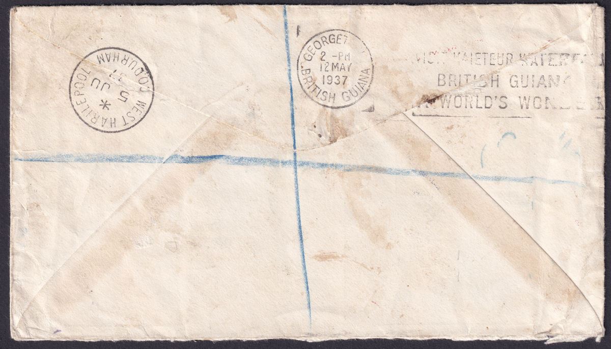 British Guiana 1937 KGVI Coronation Registered First Day Cover GEORGETOWN to UK