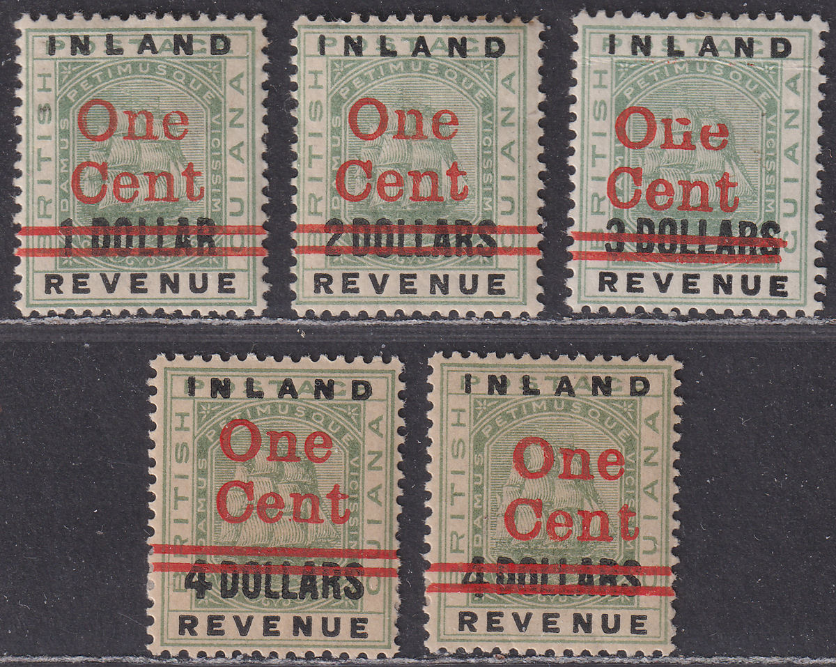 British Guiana 1890 QV Revenue 1c Surcharge Set Mint SG207-210b cat £32