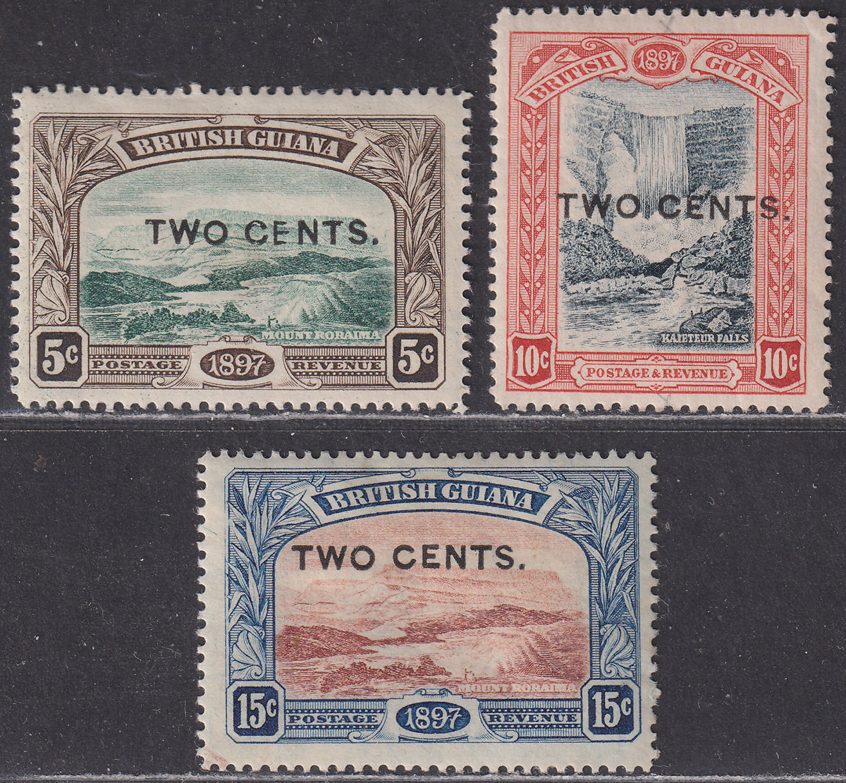British Guiana 1899 Queen Victoria 2c Surcharge Set Mint/Unused SG222-224