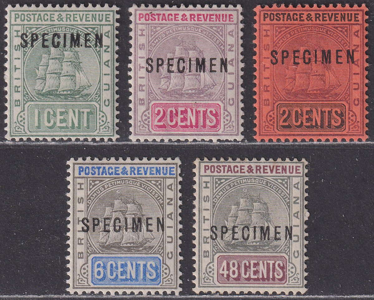 British Guiana 1900 QV Ship SPECIMEN Overprint Set to 48c Mint SG233s-237s
