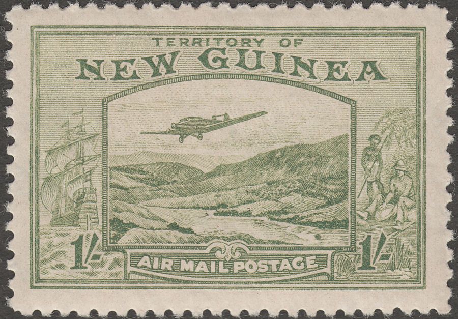 New Guinea 1939 KGVI Airmail 1sh Pale Blue-Green Mint SG221