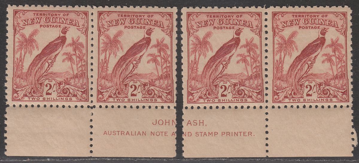 New Guinea 1932 KGV Bird Paradise 2sh Dull Lake Pairs Mint SG186 split Imprint
