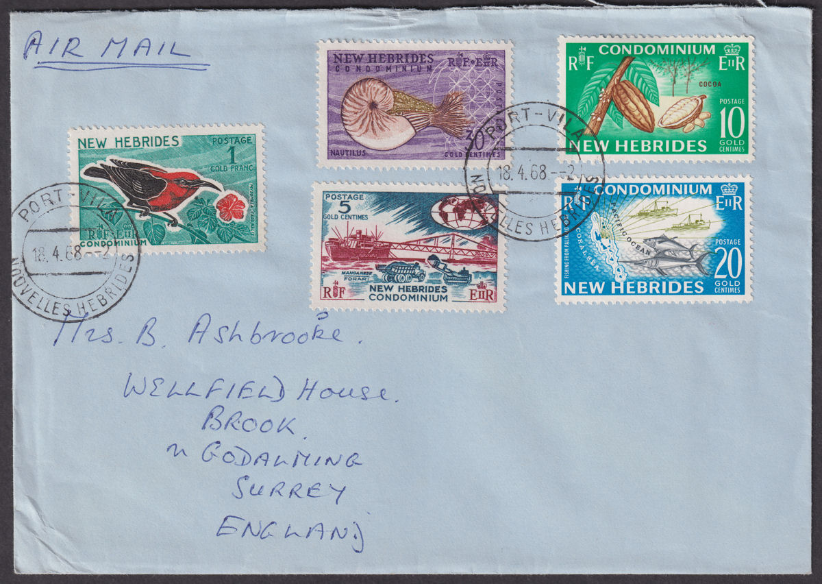 New Hebrides 1968 Part Set to 1f Used on Airmail Cover PORT-VILA to UK