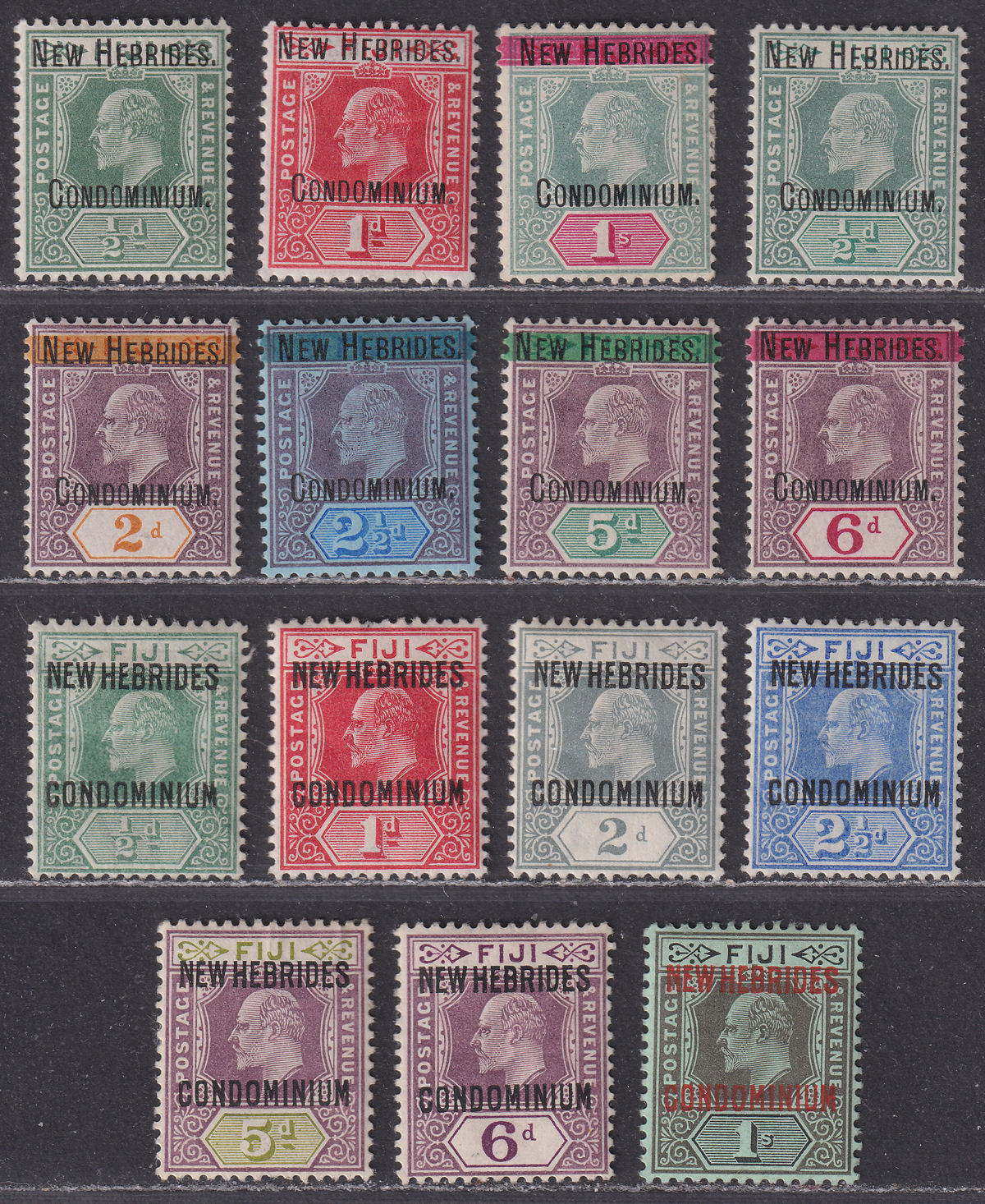New Hebrides 1908-10 KEVII Overprint Selection to 1sh Mint