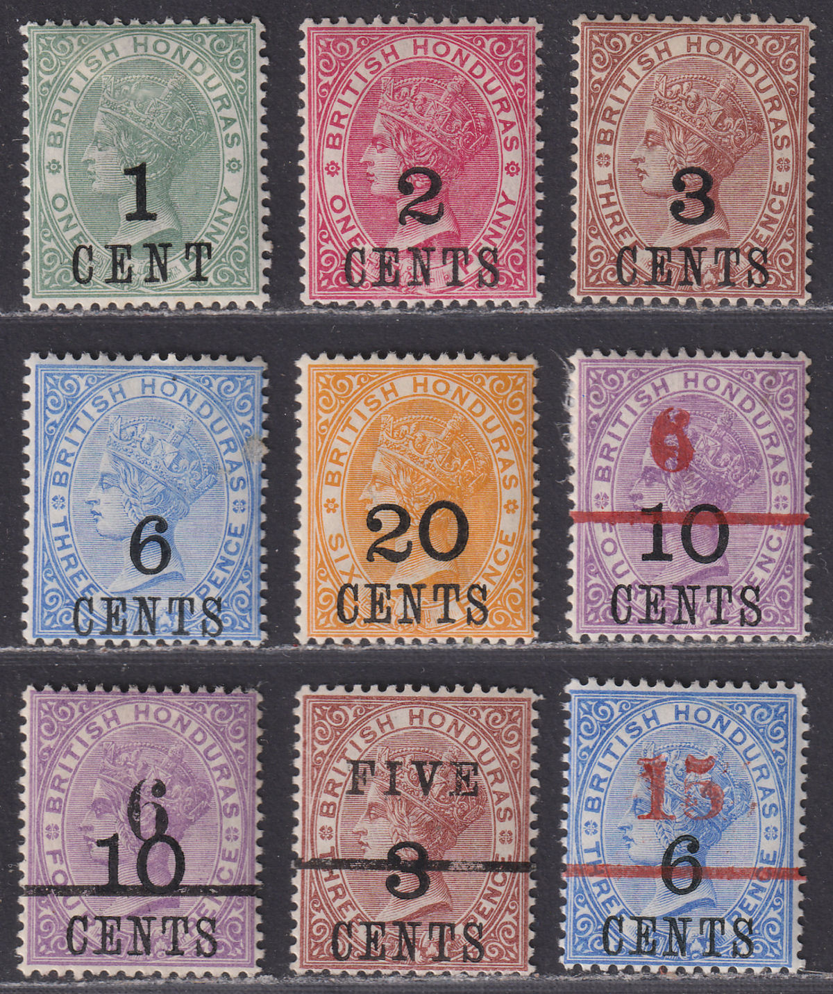British Honduras 1888-91 Queen Victoria Surcharge Selection Mint