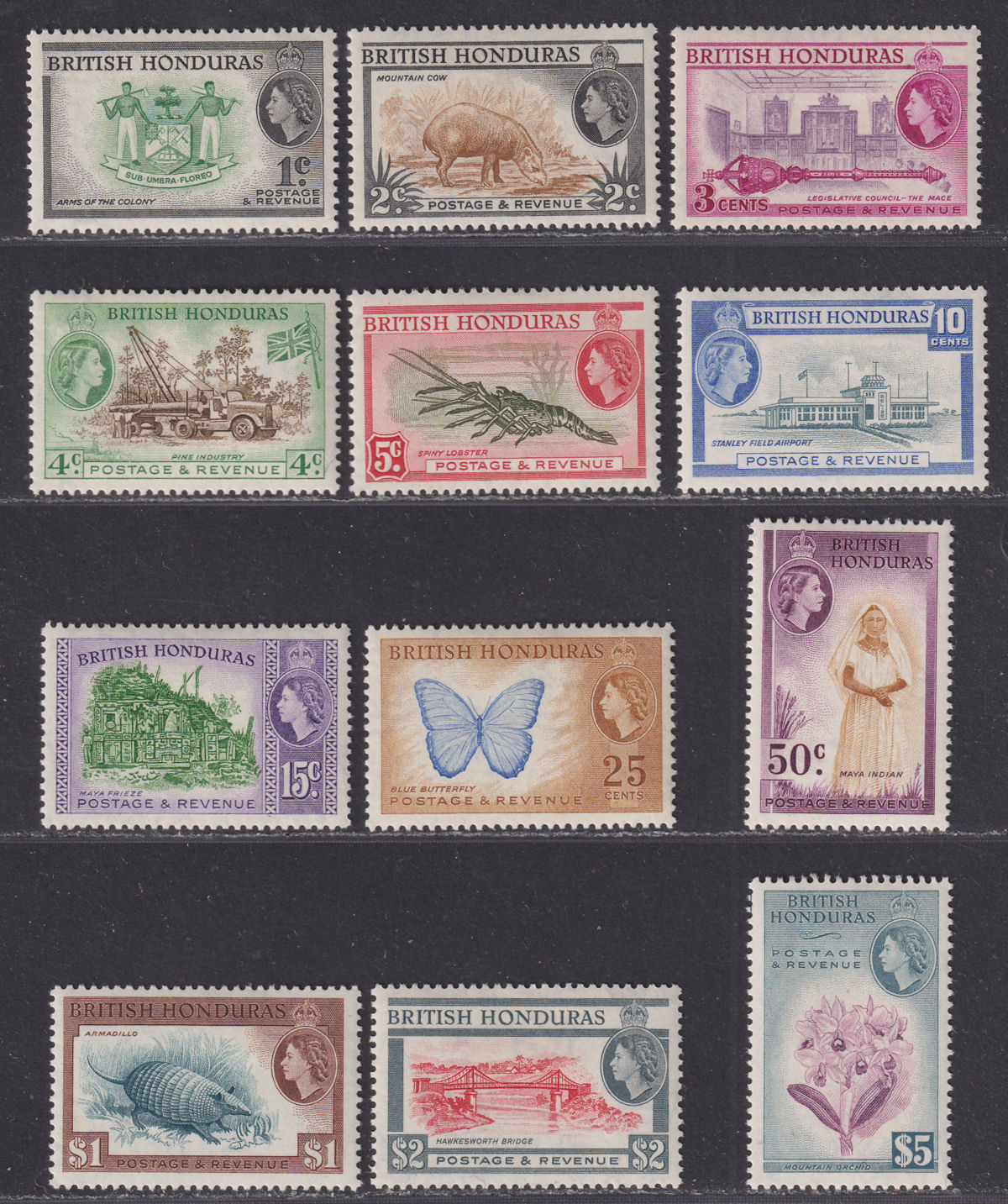 British Honduras 1953 Queen Elizabeth II Set Mint SG179-190 cat £100