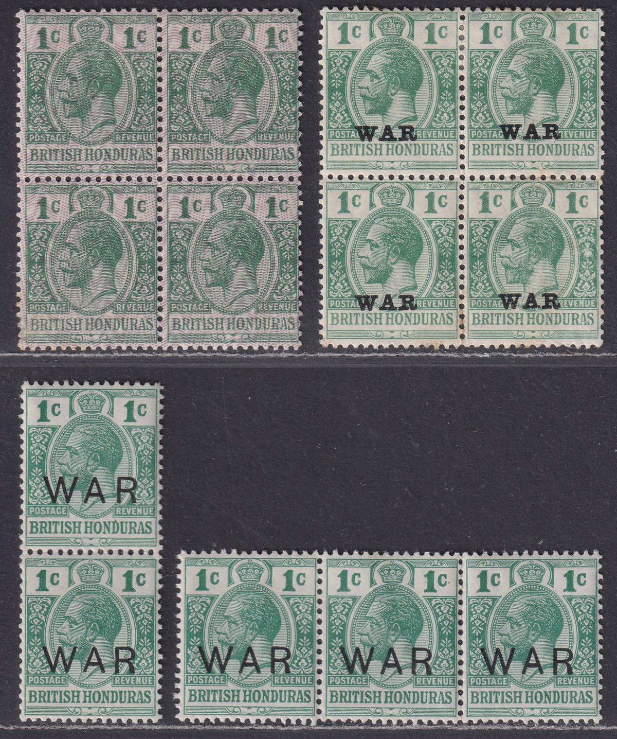 British Honduras 1915-18 KGV 1c and War Tax 1c Overprint Selection Mint