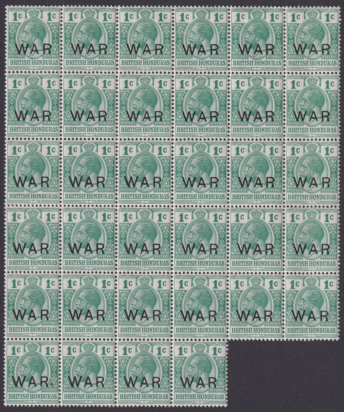 British Honduras 1918 KGV 1c War Tax Overprint Block of 29 Mint SG119