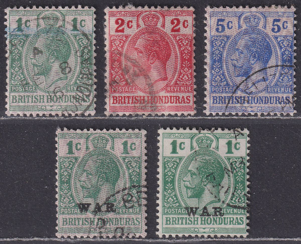 British Honduras 1915-17 KGV Pattern Overprint + 1c War Opts Used SG111-116