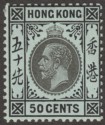 Click for more photos and details Hong Kong 1917 KGV 50c Black on Blue-Green with Olive Back Mint SG111b