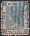 Hong Kong 1870 QV 4c Slate p12½ Used Shanghai Blue S1 Postmark SG Z773a cat £275