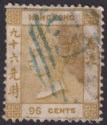 Hong Kong 1865 QV SPACEFILLER 96c Olive-Bistre Used SG18 completely REBACKED