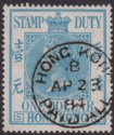 Hong Kong 1884 QV Revenue Stamp Duty $1 Blue Used PAID ALL Barefoot BF5