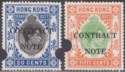 Click for more photos and details Hong Kong KGVI Revenue Contract Note Overprint 20c, 50c Used