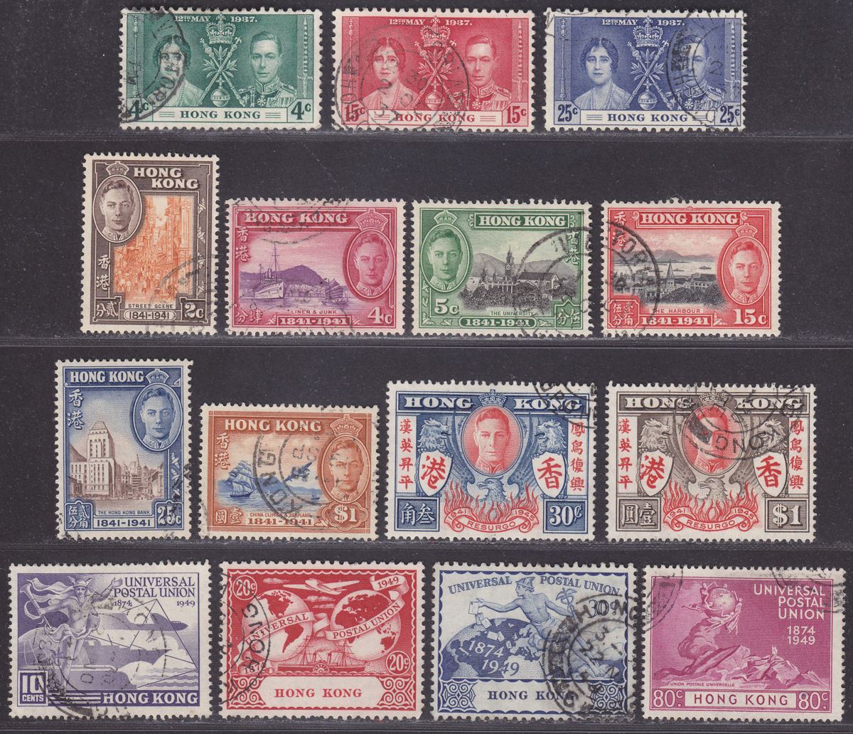 Hong Kong 1937-49 KGVI Selection Used inc Coronation / Centenary / Victory / UPU