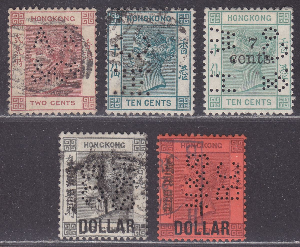 Hong Kong 1882-91 QV Perfin Selection Used HW & Co, AK & Co, H&SBC