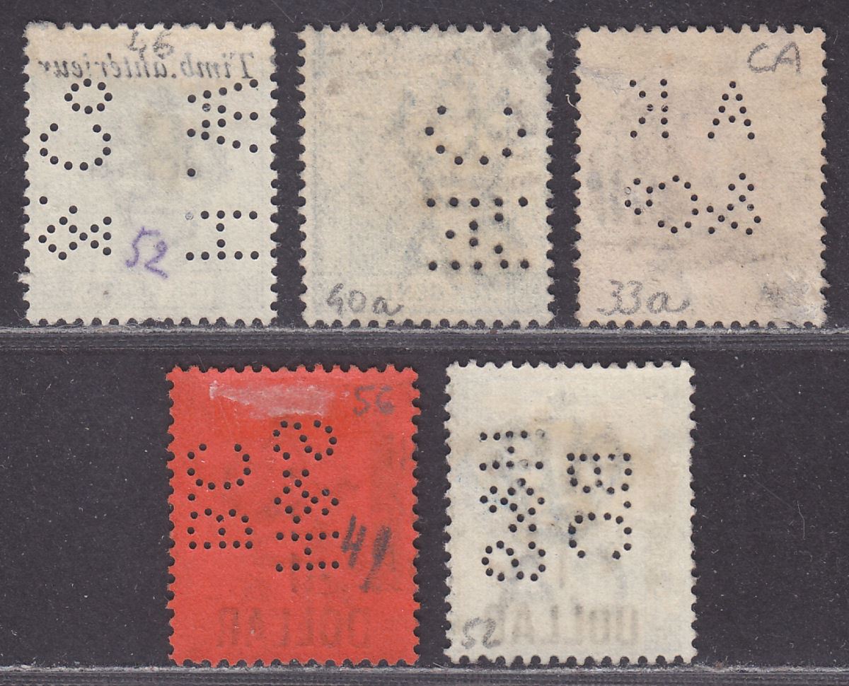 Hong Kong 1882-91 QV Perfin Selection Used HW & Co, AK & Co, H&SBC