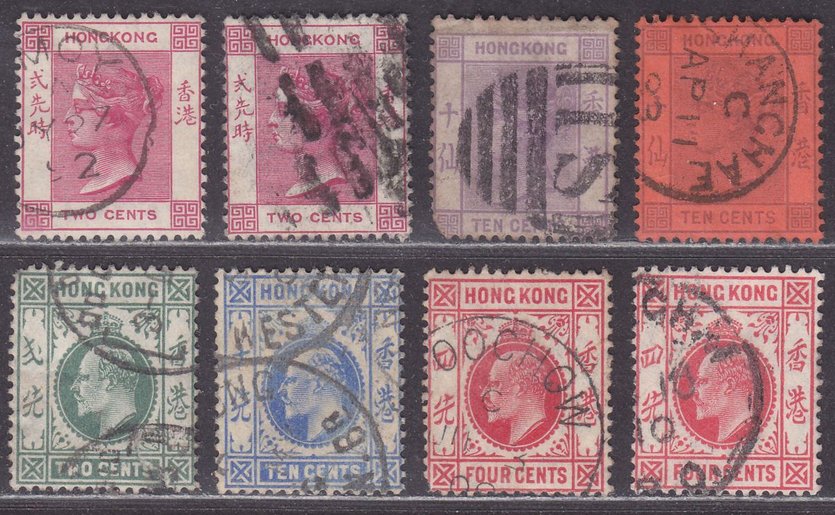 Hong Kong QV-KEVII Selection Used with AMOY, SHANGHAE, FOOCHOW Postmarks