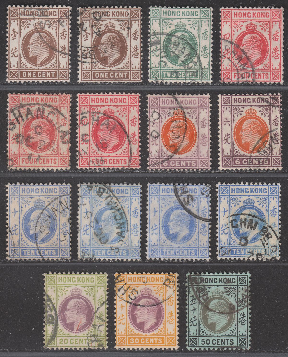 Hong Kong 1907 KEVII Short Set to 50c Used SG91-98 with SHANGHAI Postmarks