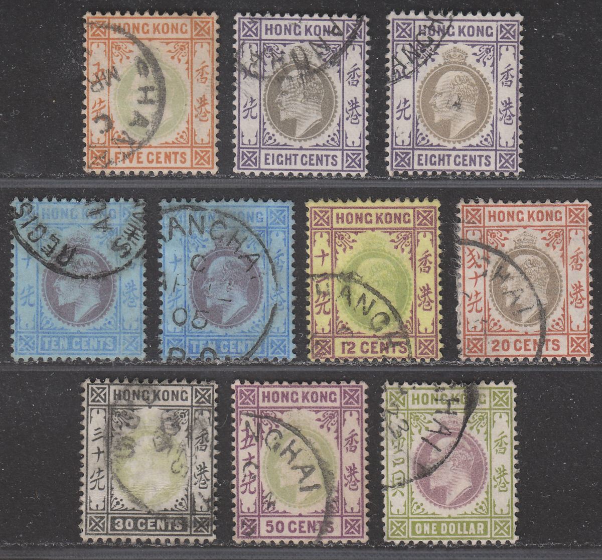 Hong Kong 1903 King Edward VII Part Set to $1 Used w SHANGHAI Postmarks