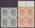Click for more photos and details Hong Kong 1938 King George VI 2c Grey, 4c Orange Blocks of 4 Mint SG141-142 c£56