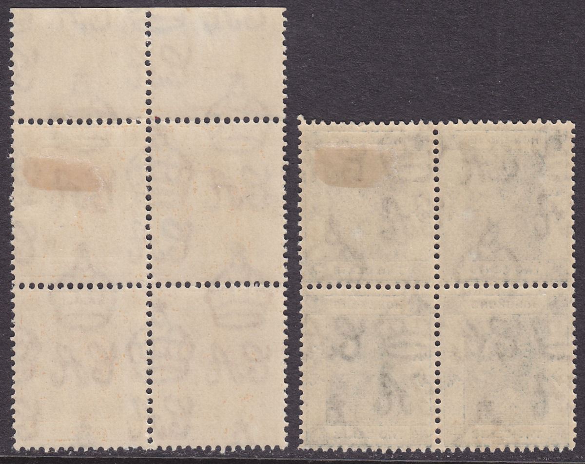 Hong Kong 1938 King George VI 2c Grey, 4c Orange Blocks of 4 Mint SG141-142 c£56