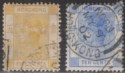 Click for more photos and details Hong Kong 1900 QV 5c Yellow, 10c Ultramarine Used with IPO cancels SG58-59