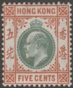 Click for more photos and details Hong Kong 1903 KEVII 5c Dull Green and Brown-Orange Mint SG65